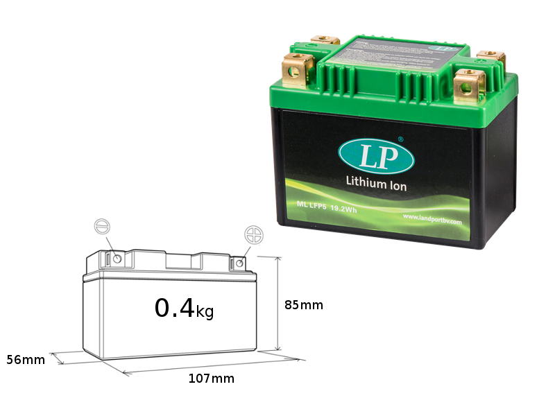 LANDPORT akumulátor lithium-iontový LiFePO4 LFP5 (ML LFP5) (107X56X85) (YTX4LBS, YTX5LBS) (19,2 WH) (váha 400g) (8) (OEM KTM 79111053000)